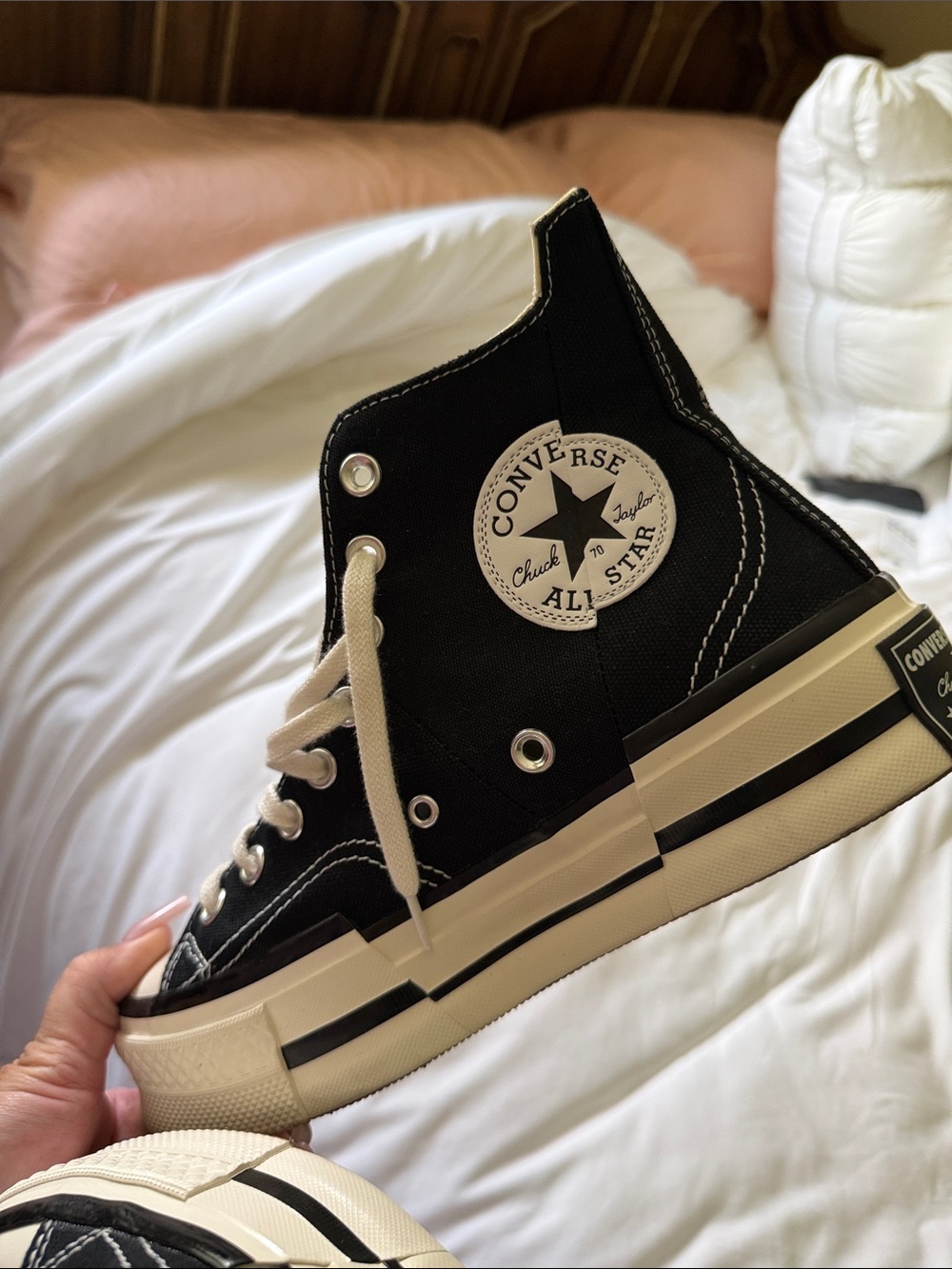 Converse platform High Top Sneakers in Black with Cream Accents - Picture 6 of 6
